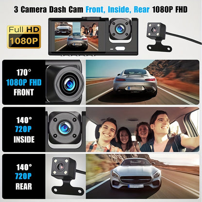 Safe Driving 3 Channel Camera Cycle Video Recorder